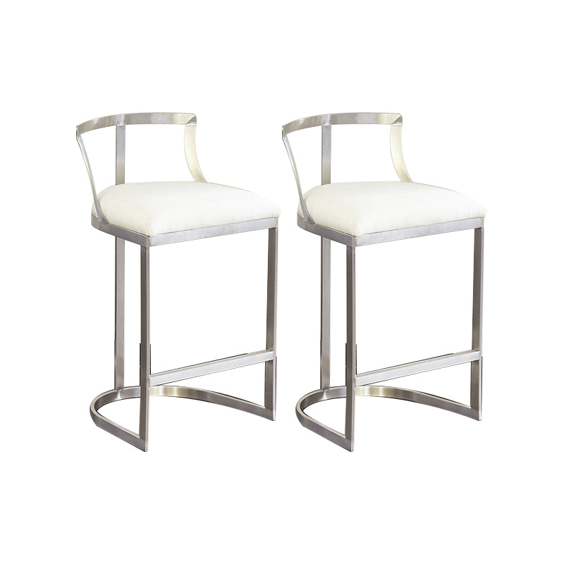 White Upholstered Bar Stools Backrest Counter Stool with Metal Base Silver 2 Piece Set Counter Stool(26"H) Clearhalo 'Bar Furniture' 'Bar Stools' 'bar_stools' 'furn' 'furn_bar_stools' 'Furniture' 'Kitchen & Dining Furniture' 6184737