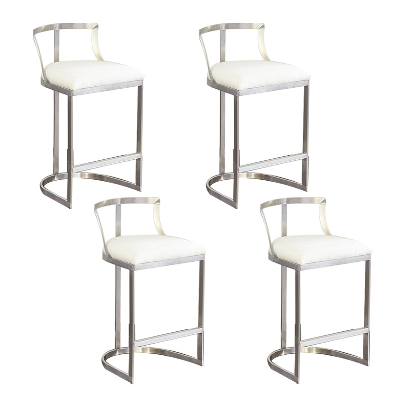 White Upholstered Bar Stools Backrest Counter Stool with Metal Base Silver 4 Piece Set Counter Stool(26"H) Clearhalo 'Bar Furniture' 'Bar Stools' 'bar_stools' 'furn' 'furn_bar_stools' 'Furniture' 'Kitchen & Dining Furniture' 6184738