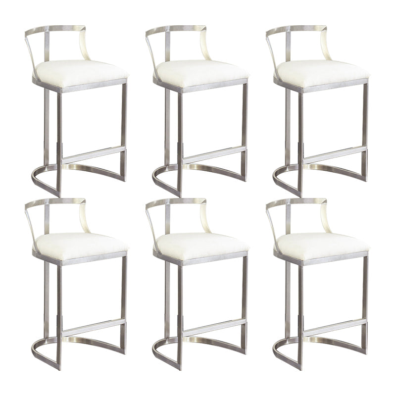 White Upholstered Bar Stools Backrest Counter Stool with Metal Base Silver 6 Piece Set Counter Stool(26"H) Clearhalo 'Bar Furniture' 'Bar Stools' 'bar_stools' 'furn' 'furn_bar_stools' 'Furniture' 'Kitchen & Dining Furniture' 6184739