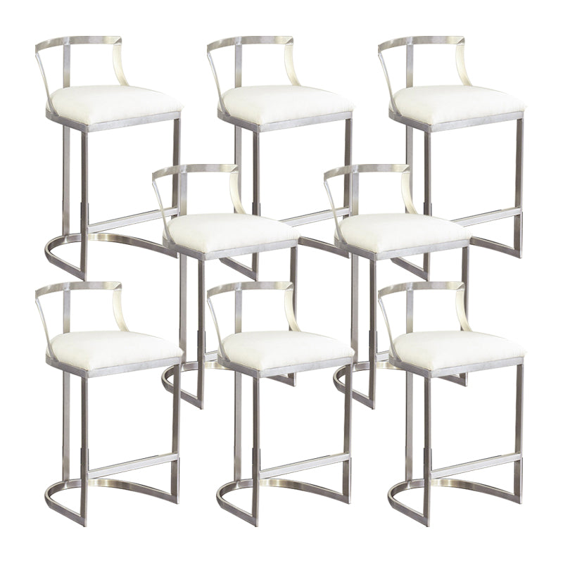 White Upholstered Bar Stools Backrest Counter Stool with Metal Base Silver 8 Piece Set Counter Stool(26"H) Clearhalo 'Bar Furniture' 'Bar Stools' 'bar_stools' 'furn' 'furn_bar_stools' 'Furniture' 'Kitchen & Dining Furniture' 6184740