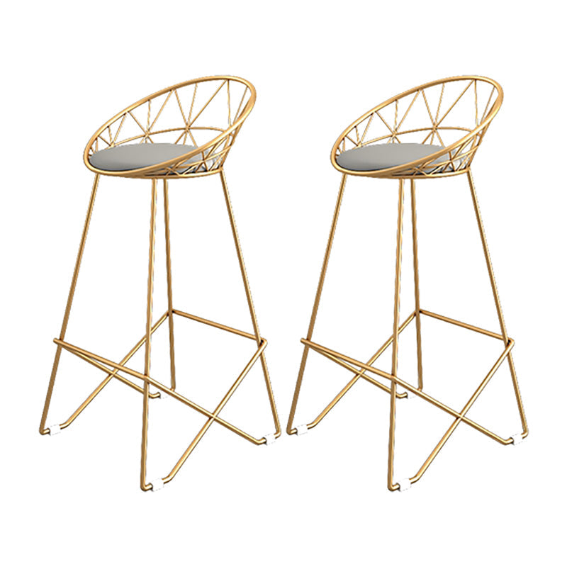 Nordic Backrest Armless Counter Stool Iron Cafe Bar Stool with Leather Cushion Gold 2 Piece Set Clearhalo 'Bar Furniture' 'Bar Stools' 'bar_stools' 'furn' 'furn_bar_stools' 'Furniture' 'Kitchen & Dining Furniture' 6185005
