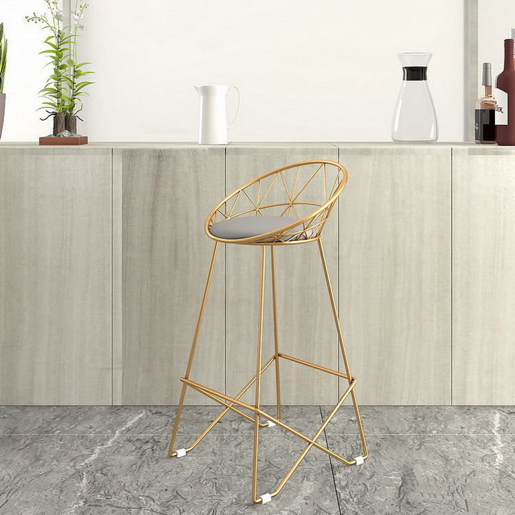 Nordic Backrest Armless Counter Stool Iron Cafe Bar Stool with Leather Cushion Gold 1 Piece Clearhalo 'Bar Furniture' 'Bar Stools' 'bar_stools' 'furn' 'furn_bar_stools' 'Furniture' 'Kitchen & Dining Furniture' 6185007