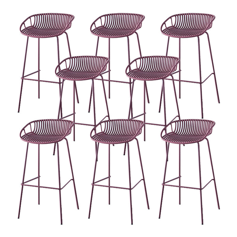 Industrial Backrest Armless Counter Stool Metal Cafe Bar Stool with 4 Legs Purple 8 Piece Set Clearhalo 'Bar Furniture' 'Bar Stools' 'bar_stools' 'furn' 'furn_bar_stools' 'Furniture' 'Kitchen & Dining Furniture' 6185209