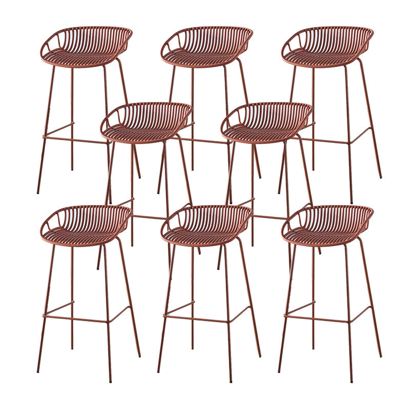 Industrial Backrest Armless Counter Stool Metal Cafe Bar Stool with 4 Legs Khaki 8 Piece Set Clearhalo 'Bar Furniture' 'Bar Stools' 'bar_stools' 'furn' 'furn_bar_stools' 'Furniture' 'Kitchen & Dining Furniture' 6185224