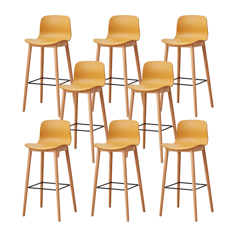 Nordic Backrest Armless Counter Stool Wooden Cafe Bar Stool with Plastic Cushion