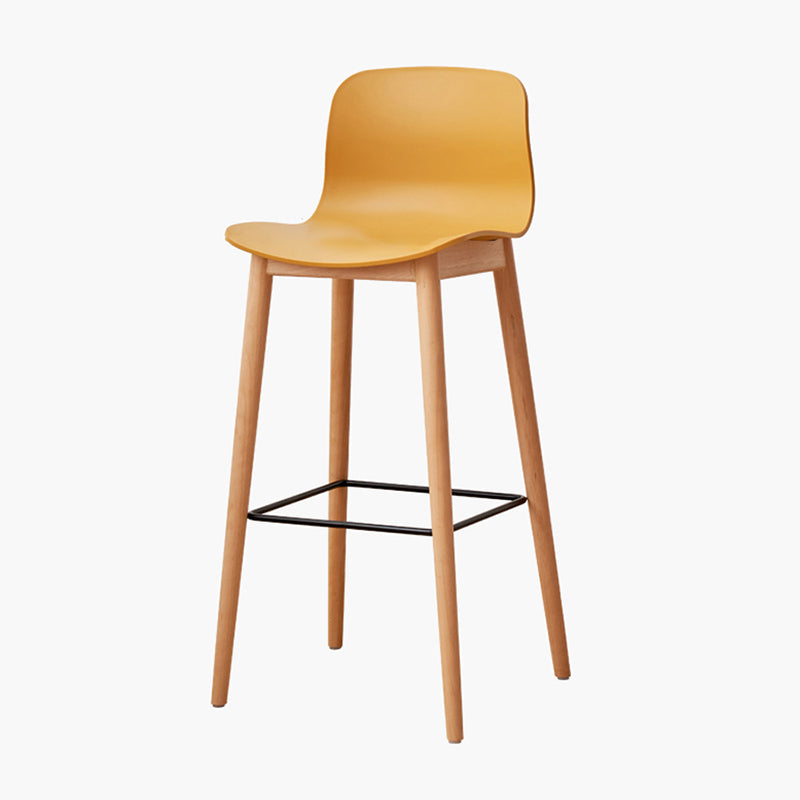 Nordic Backrest Armless Counter Stool Wooden Cafe Bar Stool with Plastic Cushion