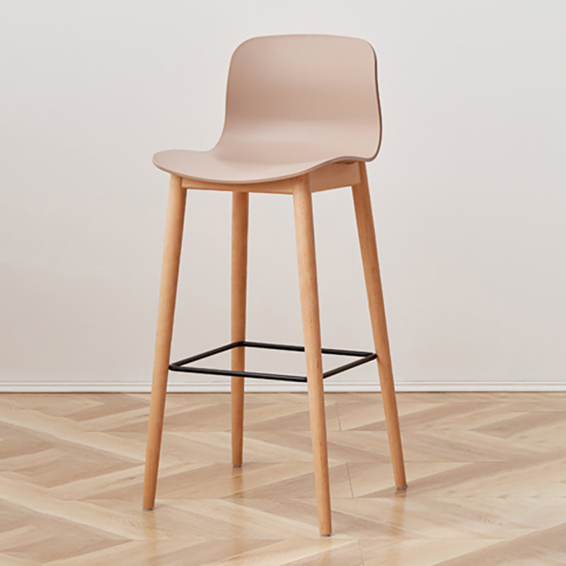 Nordic Backrest Armless Counter Stool Wooden Cafe Bar Stool with Plastic Cushion
