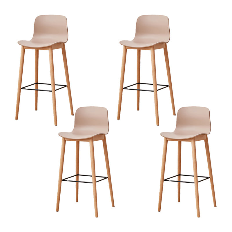 Nordic Backrest Armless Counter Stool Wooden Cafe Bar Stool with Plastic Cushion