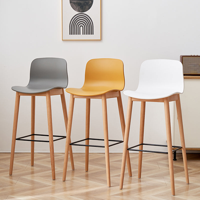 Nordic Backrest Armless Counter Stool Wooden Cafe Bar Stool with Plastic Cushion