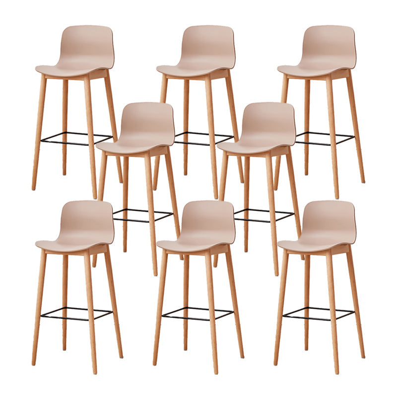 Nordic Backrest Armless Counter Stool Wooden Cafe Bar Stool with Plastic Cushion