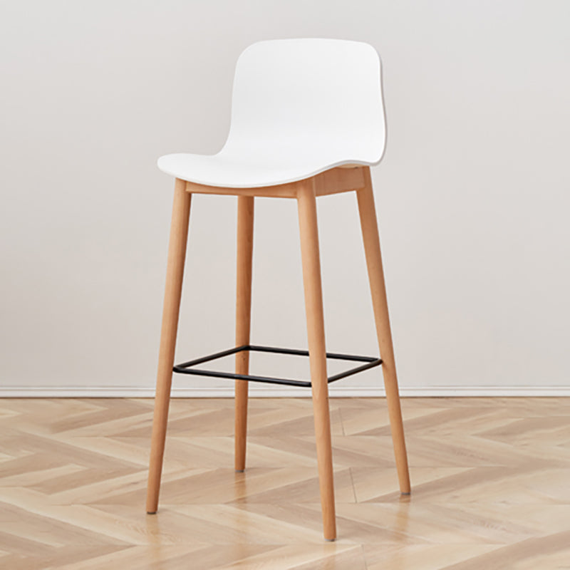 Nordic Backrest Armless Counter Stool Wooden Cafe Bar Stool with Plastic Cushion