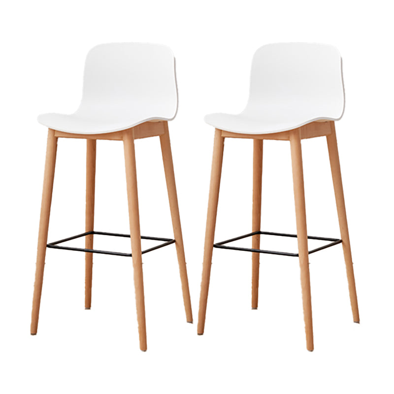 Nordic Backrest Armless Counter Stool Wooden Cafe Bar Stool with Plastic Cushion