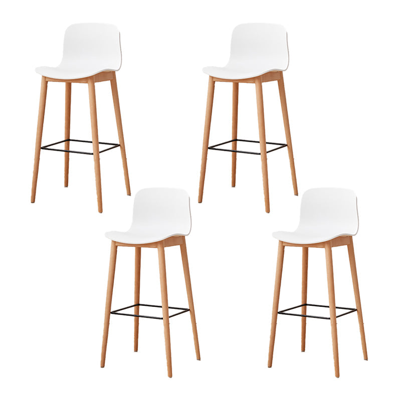 Nordic Backrest Armless Counter Stool Wooden Cafe Bar Stool with Plastic Cushion