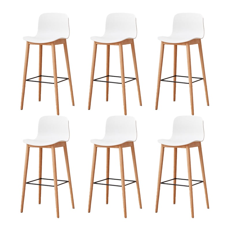 Nordic Backrest Armless Counter Stool Wooden Cafe Bar Stool with Plastic Cushion