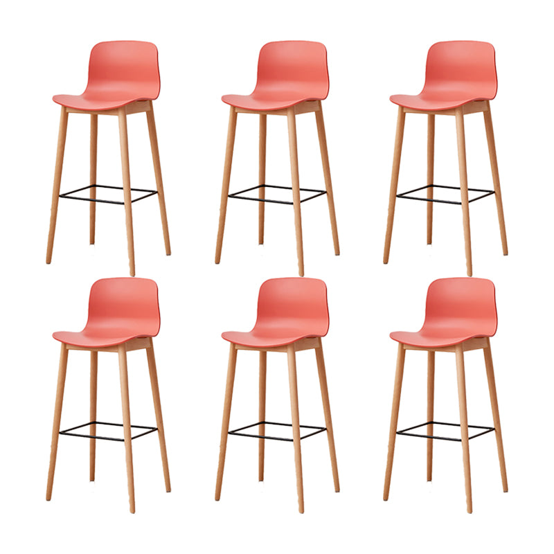 Nordic Backrest Armless Counter Stool Wooden Cafe Bar Stool with Plastic Cushion