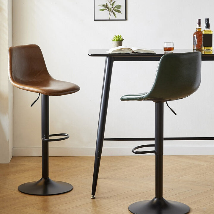 Tabouret de comptoir sans accoudoirs à dossier industriel, tabouret de bar réglable en fer avec coussin en cuir