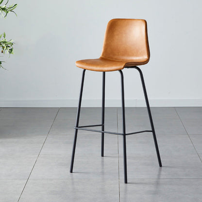 Modern Backrest Armless Counter Stool Metal Cafe Bar Stool with Leather Cushion