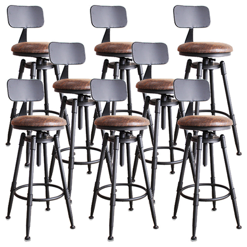 Industrial Rotatable Armless Counter Stool Iron Bar Stool with Pedal Brown With Back 8 Piece Set Clearhalo 'Bar Furniture' 'Bar Stools' 'bar_stools' 'furn' 'furn_bar_stools' 'Furniture' 'Kitchen & Dining Furniture' 6185697