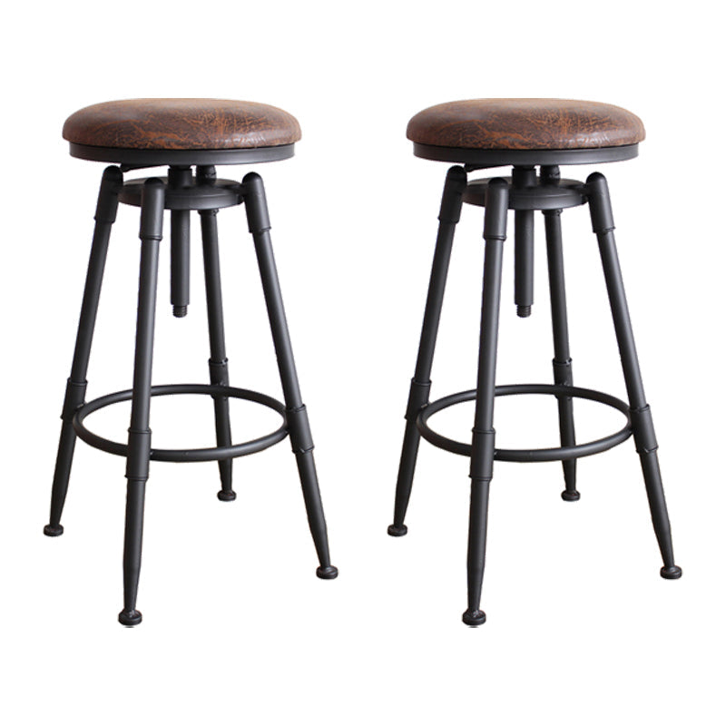 Industrial Rotatable Armless Counter Stool Iron Bar Stool with Pedal Brown Backless 2 Piece Set Clearhalo 'Bar Furniture' 'Bar Stools' 'bar_stools' 'furn' 'furn_bar_stools' 'Furniture' 'Kitchen & Dining Furniture' 6185700