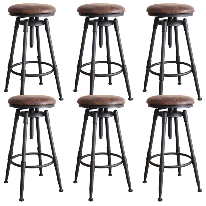 Industrial Rotatable Armless Counter Stool Iron Bar Stool with Pedal Brown Backless 6 Piece Set Clearhalo 'Bar Furniture' 'Bar Stools' 'bar_stools' 'furn' 'furn_bar_stools' 'Furniture' 'Kitchen & Dining Furniture' 6185705