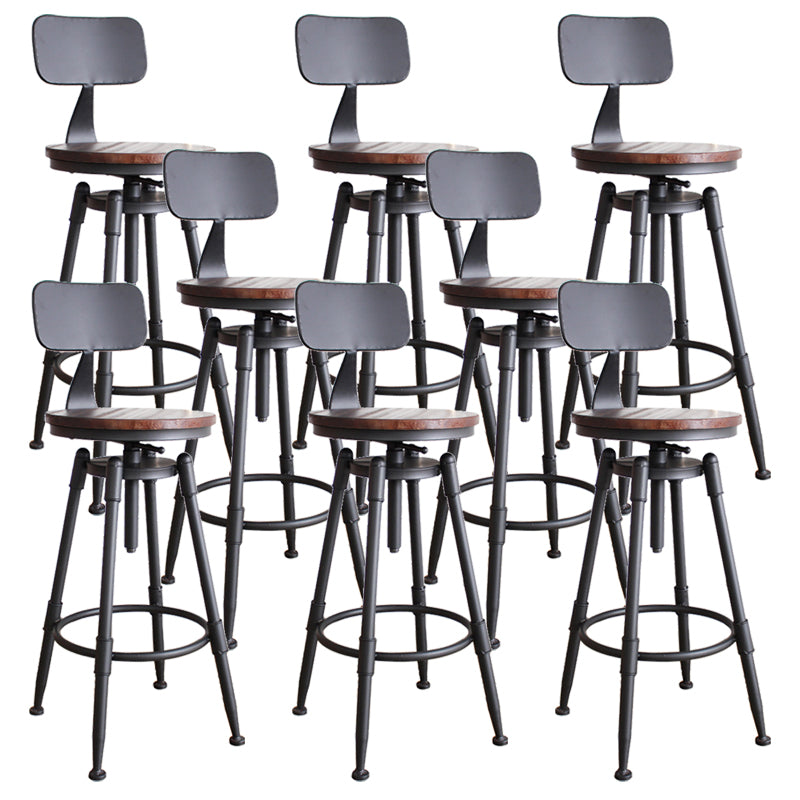 Industrial Rotatable Armless Counter Stool Iron Bar Stool with Pedal Dark Brown With Back 8 Piece Set Clearhalo 'Bar Furniture' 'Bar Stools' 'bar_stools' 'furn' 'furn_bar_stools' 'Furniture' 'Kitchen & Dining Furniture' 6185721