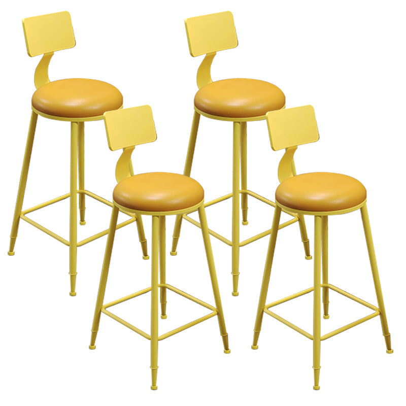 Contemporary PU Leather Bar-stool Round Seat Counter Bar Stool with Metal Legs Yellow 4 Piece Set Clearhalo 'Bar Furniture' 'Bar Stools' 'bar_stools' 'furn' 'furn_bar_stools' 'Furniture' 'Kitchen & Dining Furniture' 6186044