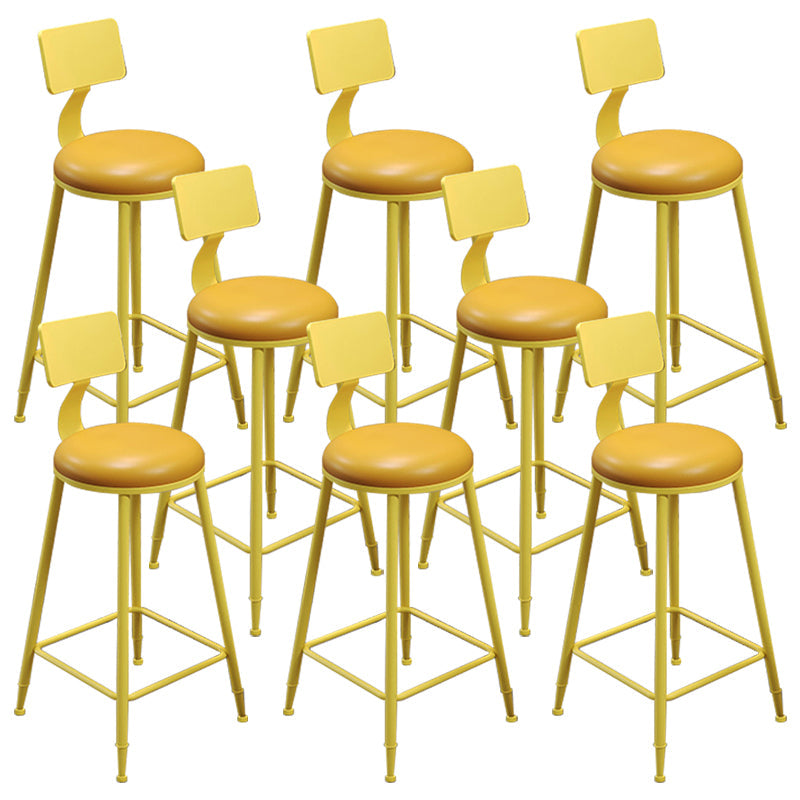 Contemporary PU Leather Bar-stool Round Seat Counter Bar Stool with Metal Legs Yellow 8 Piece Set Clearhalo 'Bar Furniture' 'Bar Stools' 'bar_stools' 'furn' 'furn_bar_stools' 'Furniture' 'Kitchen & Dining Furniture' 6186046