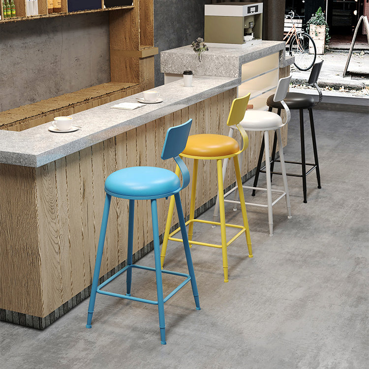 Contemporary PU Leather Bar-stool Round Seat Counter Bar Stool with Metal Legs Clearhalo 'Bar Furniture' 'Bar Stools' 'bar_stools' 'furn' 'furn_bar_stools' 'Furniture' 'Kitchen & Dining Furniture' 6186047