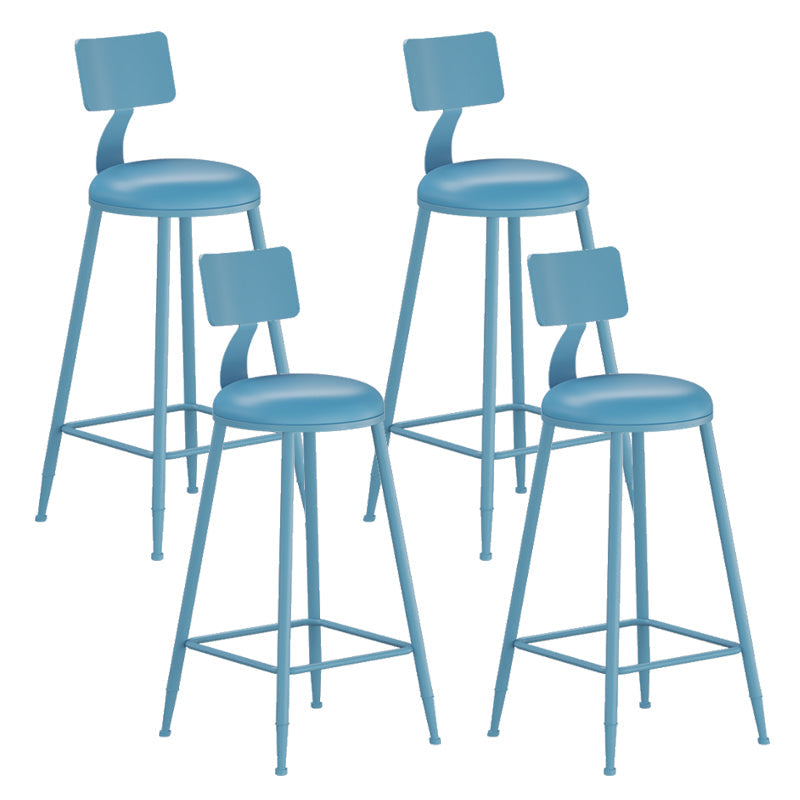 Contemporary PU Leather Bar-stool Round Seat Counter Bar Stool with Metal Legs Blue 4 Piece Set Clearhalo 'Bar Furniture' 'Bar Stools' 'bar_stools' 'furn' 'furn_bar_stools' 'Furniture' 'Kitchen & Dining Furniture' 6186048