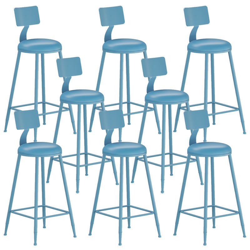 Contemporary PU Leather Bar-stool Round Seat Counter Bar Stool with Metal Legs Blue 8 Piece Set Clearhalo 'Bar Furniture' 'Bar Stools' 'bar_stools' 'furn' 'furn_bar_stools' 'Furniture' 'Kitchen & Dining Furniture' 6186050