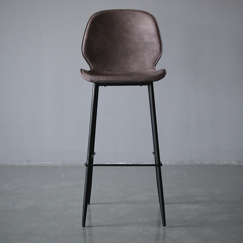 Modern Backrest Armless Counter Stool Iron Cafe Bar High Stool with Leather Cushion