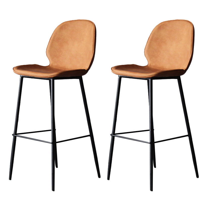 Modern Backrest Armless Counter Stool Iron Cafe Bar High Stool with Leather Cushion