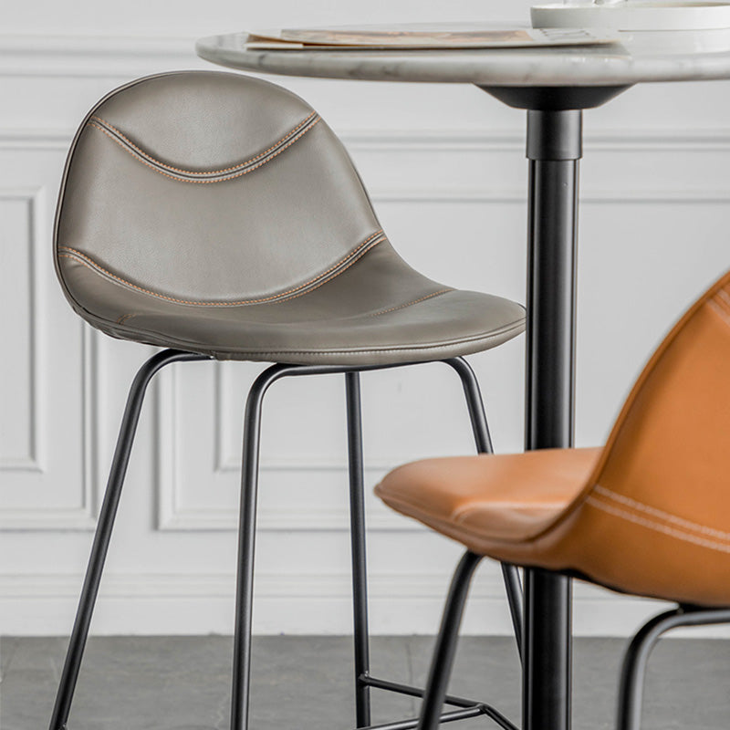 Modern Backrest Armless Counter Stool Iron Bistro Bar Stool with Leather Cushion