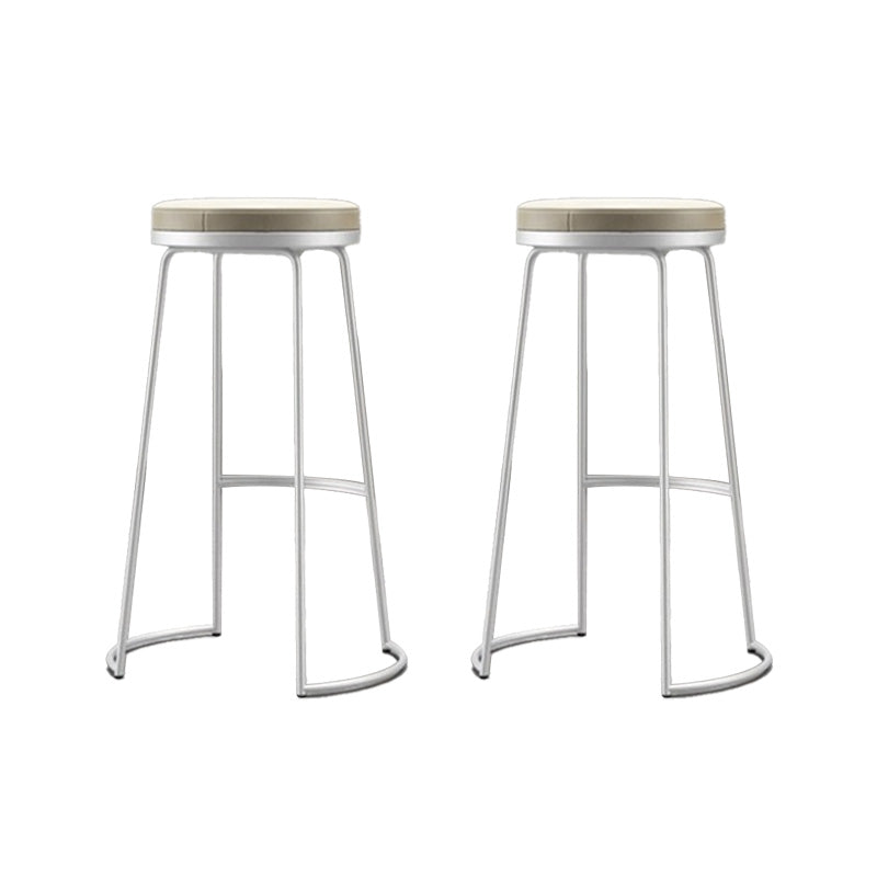 Modern Backrest Armless Counter Stool Metal Bar High Stool with Leather Cushion White 2 Piece Set Clearhalo 'Bar Furniture' 'Bar Stools' 'bar_stools' 'furn' 'furn_bar_stools' 'Furniture' 'Kitchen & Dining Furniture' 6186406