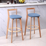Nordic Armless Backrest Counter Stool Wood Cashier Bar Stool with Cushion and Pedal