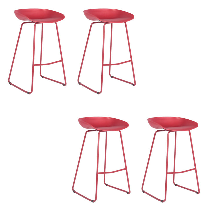 Modern Backrest Counter Stool Iron Cashier Bar Stool with Plastic Seat Red 4 Piece Set Counter Stool(26"H) Clearhalo 'Bar Furniture' 'Bar Stools' 'bar_stools' 'furn' 'furn_bar_stools' 'Furniture' 'Kitchen & Dining Furniture' 6186746