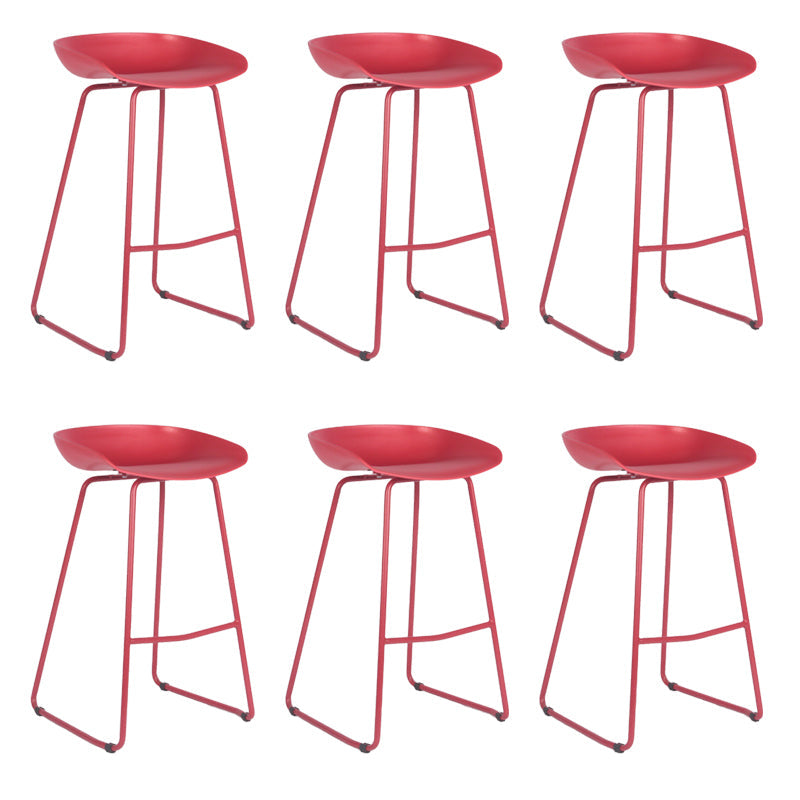Modern Backrest Counter Stool Iron Cashier Bar Stool with Plastic Seat Red 6 Piece Set Counter Stool(26"H) Clearhalo 'Bar Furniture' 'Bar Stools' 'bar_stools' 'furn' 'furn_bar_stools' 'Furniture' 'Kitchen & Dining Furniture' 6186756