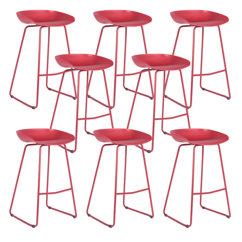 Modern Backrest Counter Stool Iron Cashier Bar Stool with Plastic Seat Red 8 Piece Set Counter Stool(26"H) Clearhalo 'Bar Furniture' 'Bar Stools' 'bar_stools' 'furn' 'furn_bar_stools' 'Furniture' 'Kitchen & Dining Furniture' 6186766