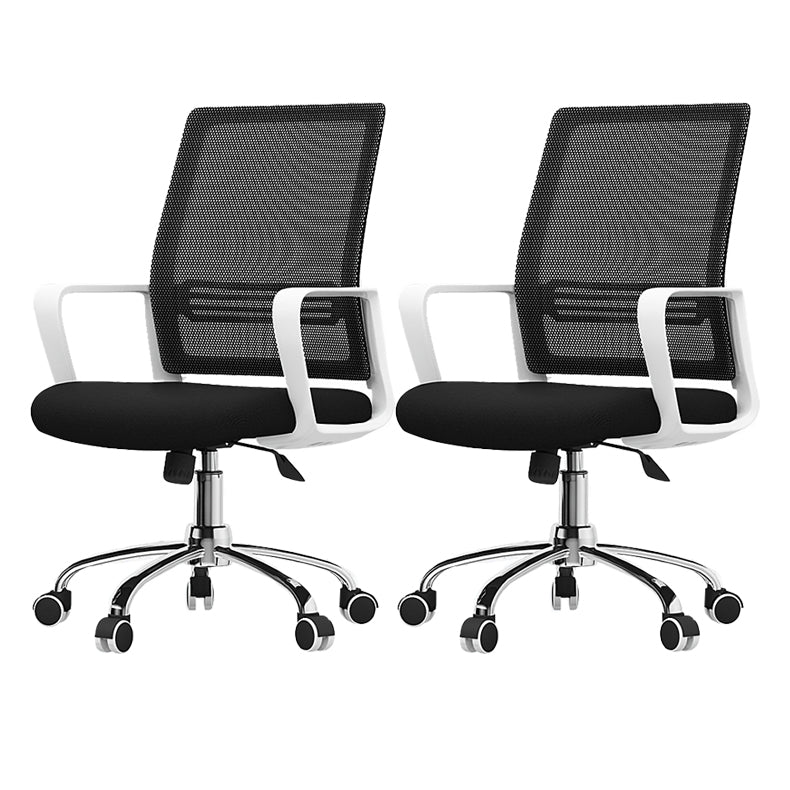 Contemporary Office Chair Microfiber Black Task Mid-Back Chair with Wheels 2 Piece Set Clearhalo 'furn' 'furn_office_chair' 'Furniture' 'Office Chairs' 'Office Furniture' 'office_chair' 6187190
