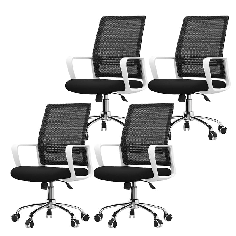 Contemporary Office Chair Microfiber Black Task Mid-Back Chair with Wheels 4 Piece Set Clearhalo 'furn' 'furn_office_chair' 'Furniture' 'Office Chairs' 'Office Furniture' 'office_chair' 6187191