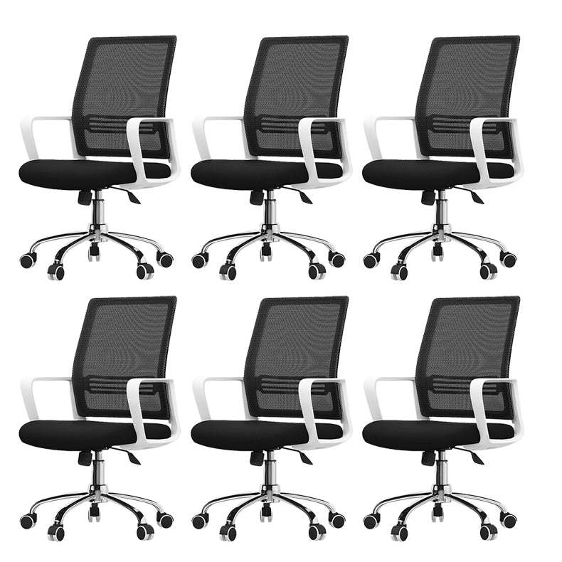 Contemporary Office Chair Microfiber Black Task Mid-Back Chair with Wheels 6 Piece Set Clearhalo 'furn' 'furn_office_chair' 'Furniture' 'Office Chairs' 'Office Furniture' 'office_chair' 6187193