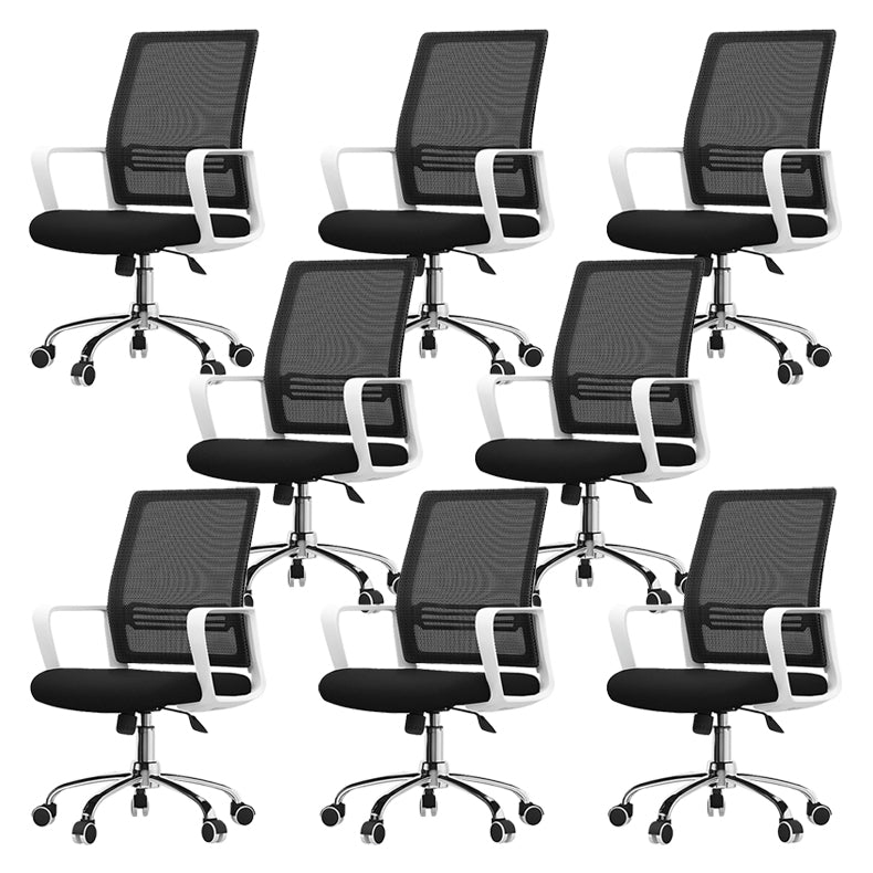 Contemporary Office Chair Microfiber Black Task Mid-Back Chair with Wheels 8 Piece Set Clearhalo 'furn' 'furn_office_chair' 'Furniture' 'Office Chairs' 'Office Furniture' 'office_chair' 6187195