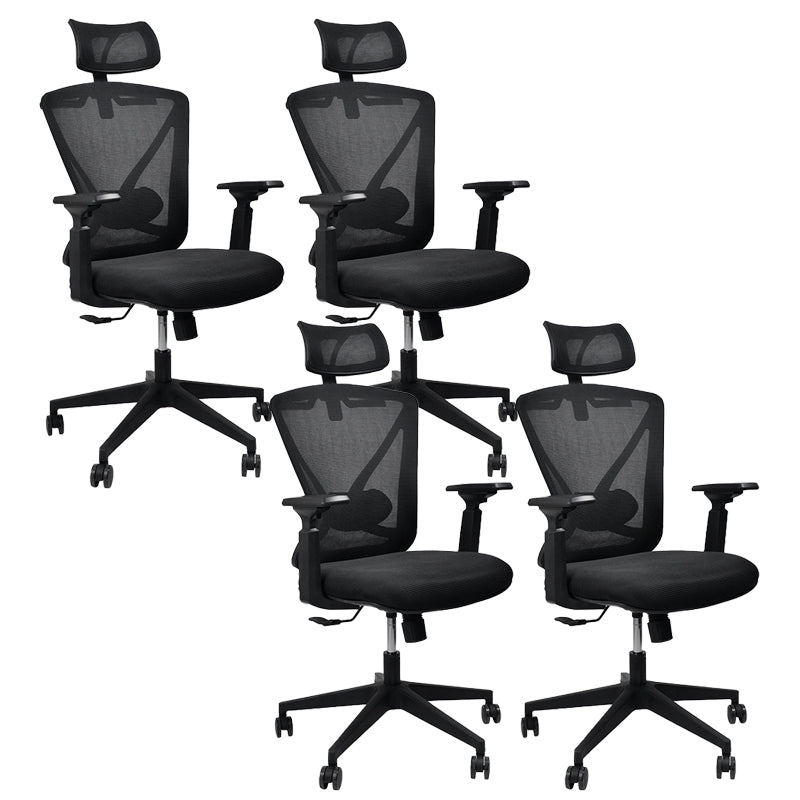 Modern & Contemporary Wheels Chair Microfiber Black High Back Chair 4 Piece Set Black Clearhalo 'furn' 'furn_office_chair' 'Furniture' 'Office Chairs' 'Office Furniture' 'office_chair' 6187217