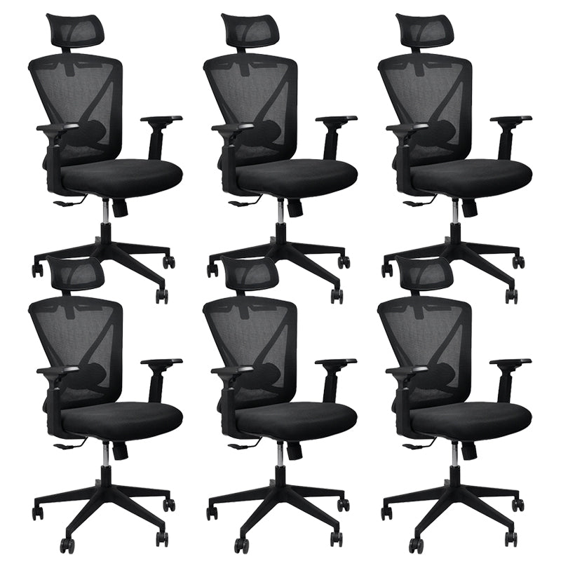 Modern & Contemporary Wheels Chair Microfiber Black High Back Chair 6 Piece Set Black Clearhalo 'furn' 'furn_office_chair' 'Furniture' 'Office Chairs' 'Office Furniture' 'office_chair' 6187219