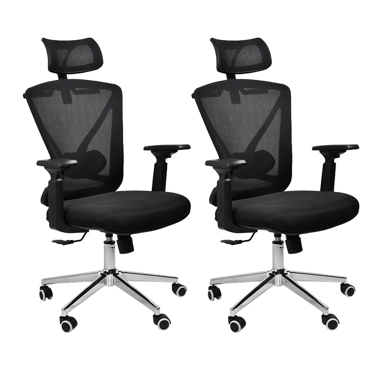 Modern & Contemporary Wheels Chair Microfiber Black High Back Chair 2 Piece Set Silver Clearhalo 'furn' 'furn_office_chair' 'Furniture' 'Office Chairs' 'Office Furniture' 'office_chair' 6187225