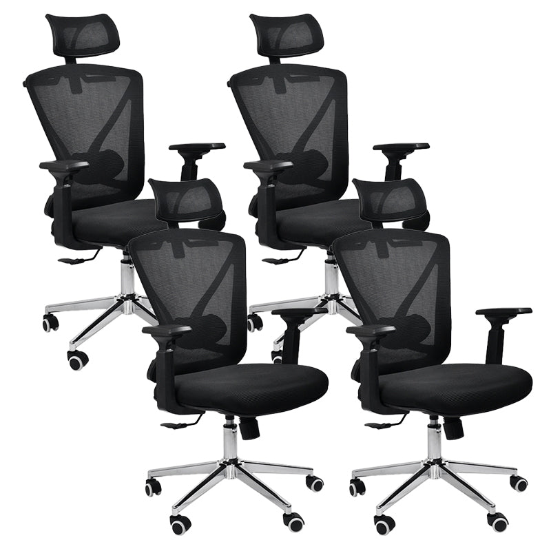 Modern & Contemporary Wheels Chair Microfiber Black High Back Chair 4 Piece Set Silver Clearhalo 'furn' 'furn_office_chair' 'Furniture' 'Office Chairs' 'Office Furniture' 'office_chair' 6187227