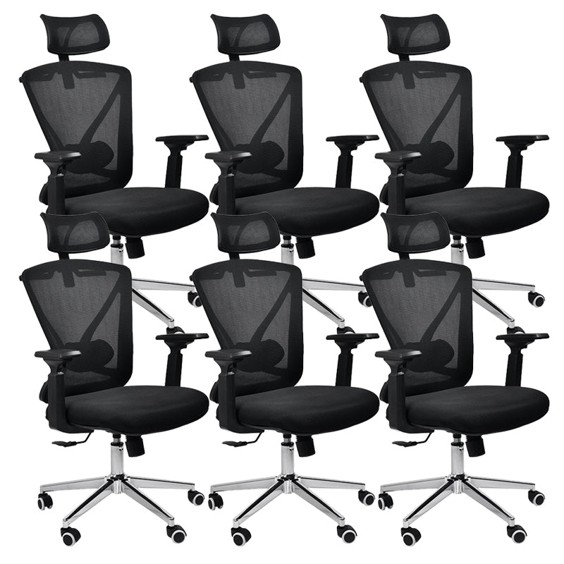 Modern & Contemporary Wheels Chair Microfiber Black High Back Chair 6 Piece Set Silver Clearhalo 'furn' 'furn_office_chair' 'Furniture' 'Office Chairs' 'Office Furniture' 'office_chair' 6187229