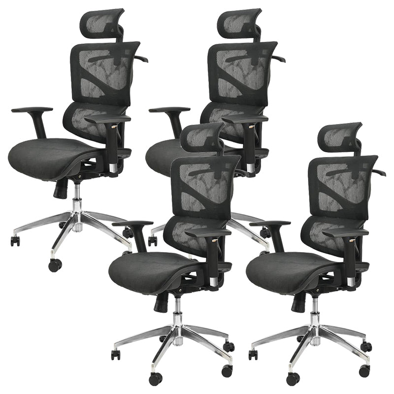 Contemporary Mid-Back Office Chair Ergonomic Adjustable Seat Height Desk Chair Black 4 Piece Set Clearhalo 'furn' 'furn_office_chair' 'Furniture' 'Office Chairs' 'Office Furniture' 'office_chair' 6187237