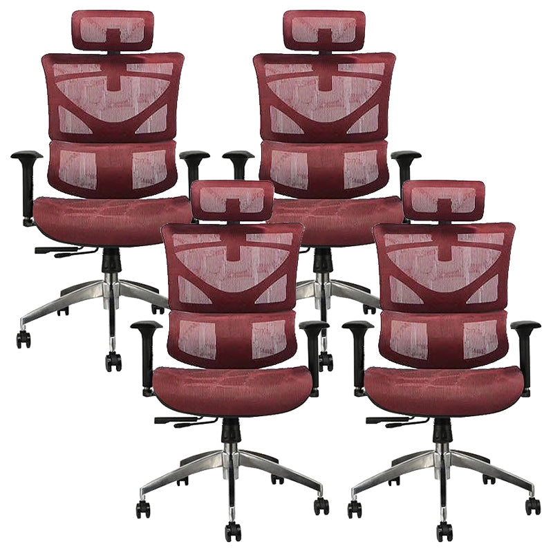 Contemporary Mid-Back Office Chair Ergonomic Adjustable Seat Height Desk Chair Red 4 Piece Set Clearhalo 'furn' 'furn_office_chair' 'Furniture' 'Office Chairs' 'Office Furniture' 'office_chair' 6187254