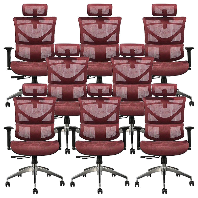 Contemporary Mid-Back Office Chair Ergonomic Adjustable Seat Height Desk Chair Red 8 Piece Set Clearhalo 'furn' 'furn_office_chair' 'Furniture' 'Office Chairs' 'Office Furniture' 'office_chair' 6187256